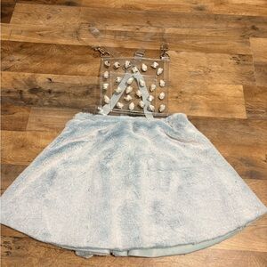 Club Exx x Dolls Kill Blue Faux Fur Mini Skirt w/ Clear PVC Harness |